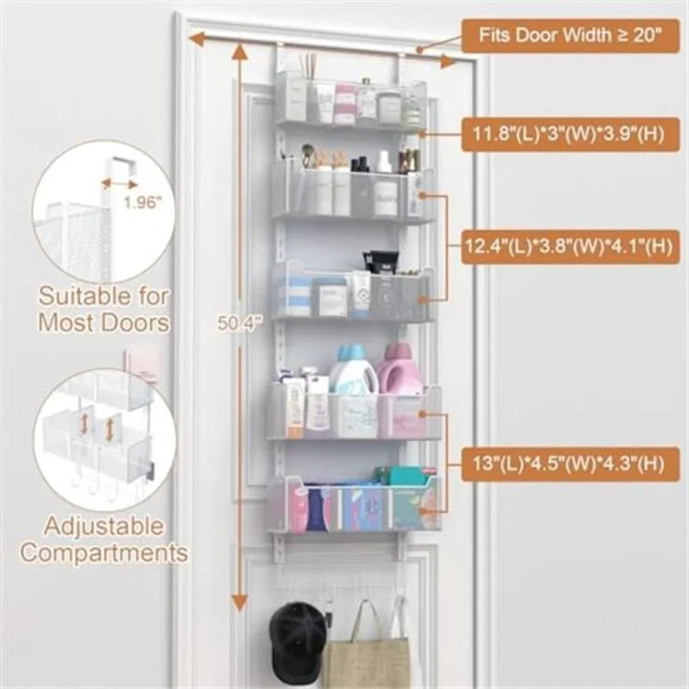 Over The Door Organizer Metal Hanging Pantry Storage 5 Basket Hooks